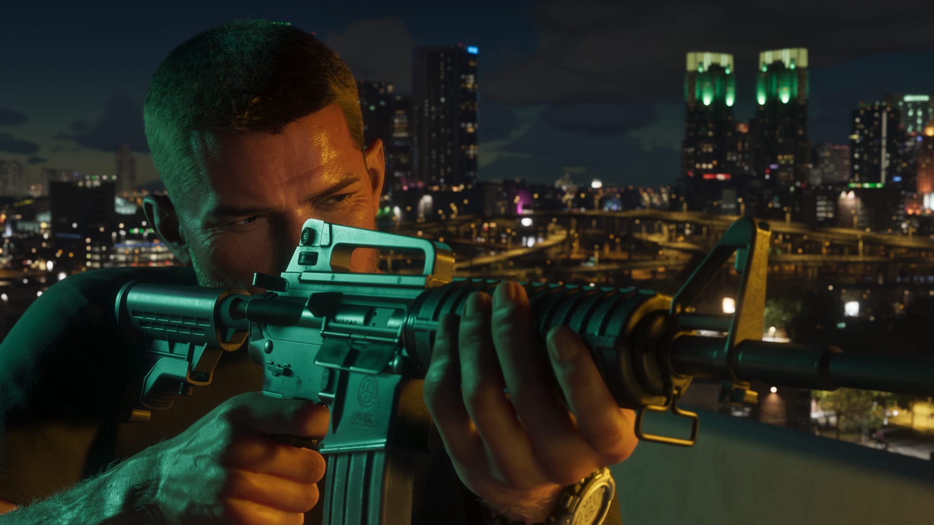 Jason aiming a rifle in an official GTA VI screenshot